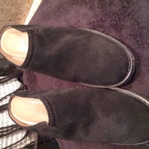 Black suede mules